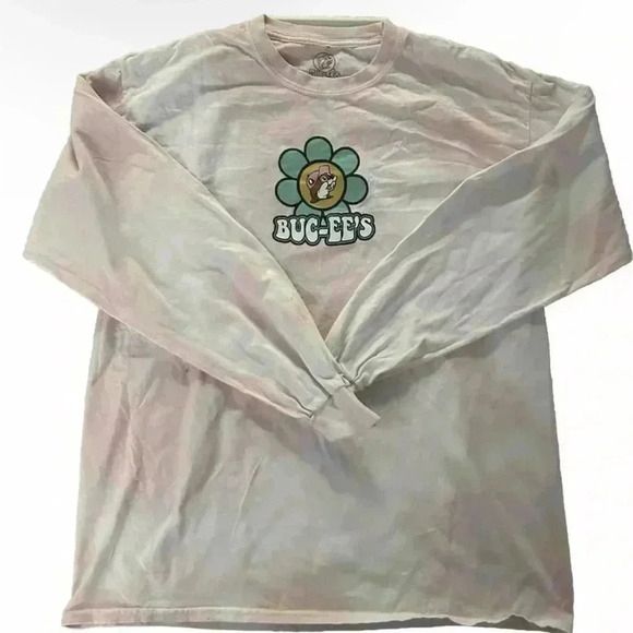 Rare Vintage Buc-ee’s Be Kind Flower Pink Tie-Dye Long Sleeve Tee Size Large - Picture 3 of 5